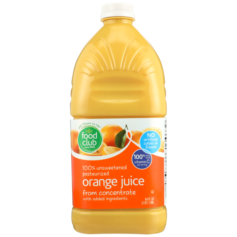 Food Club 100% Unsweetened Pasteurized Orange Juice From Concentrate ...