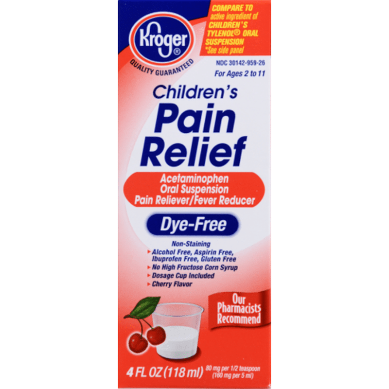 Kroger Children S Acetaminophen Dye Free Pain Relief Cherry Flavor 4 Fl Oz Instacart