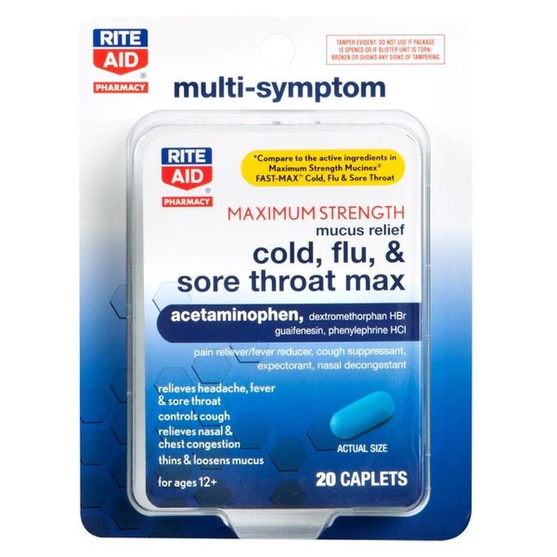 Rite Aid Mucus Relief Cold/Flu/Sore Throat Max, Maximum Strength, 20