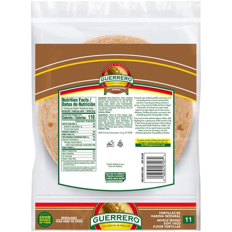 Guerrero 100 Whole Wheat Soft Taco Flour Tortillas (11 ct) from Stater