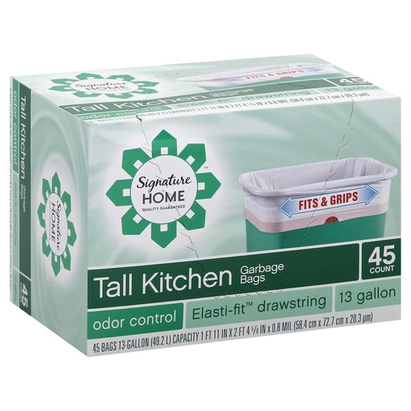 Signature Home Garbage Bags, Tall Kitchen, ElastiFit Drawstring, Odor