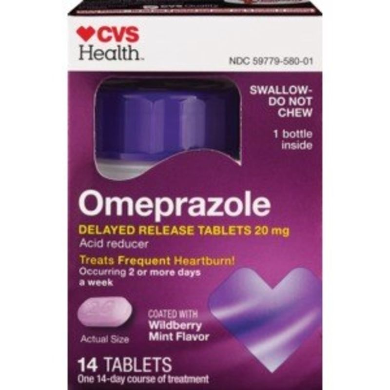CVS Health Omeprazole, 20 mg, Wildberry Mint, Coated, Tablets (14 each