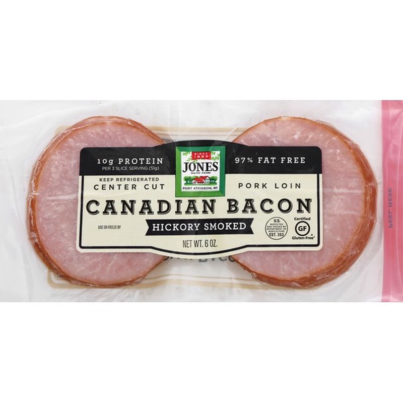 Jones Dairy Farm Canadian Bacon, Hickory Smoked, Center Cut, Pork Lion