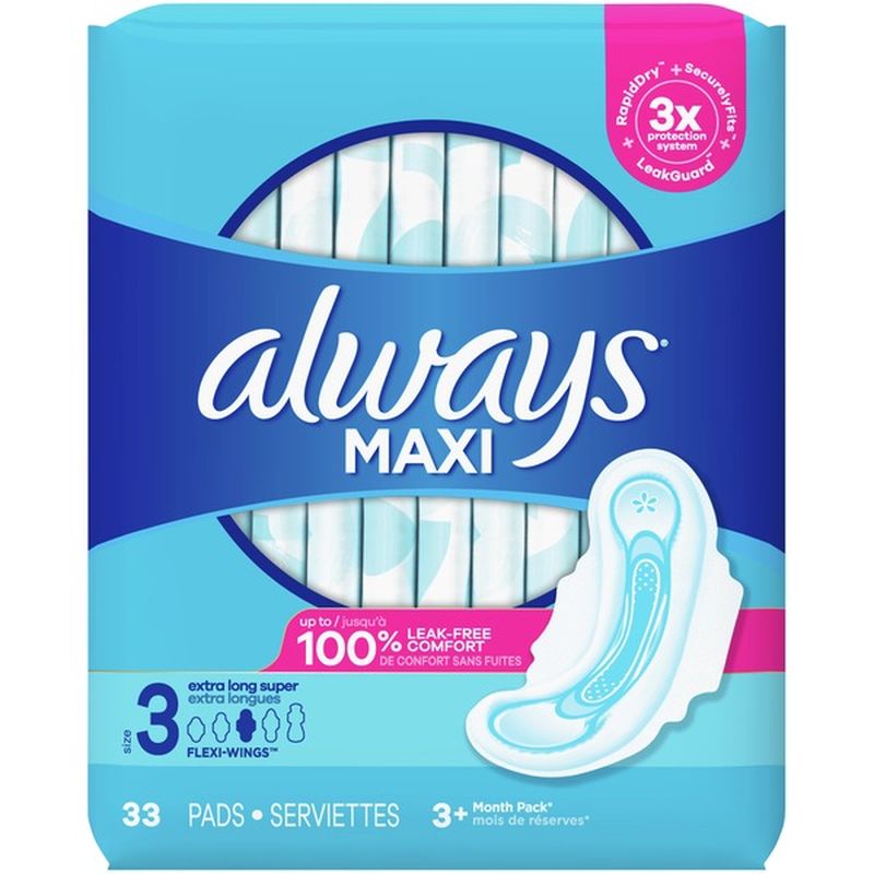 Always Extra Long Super Absorbency Unscented Maxi Feminine Pads with ...