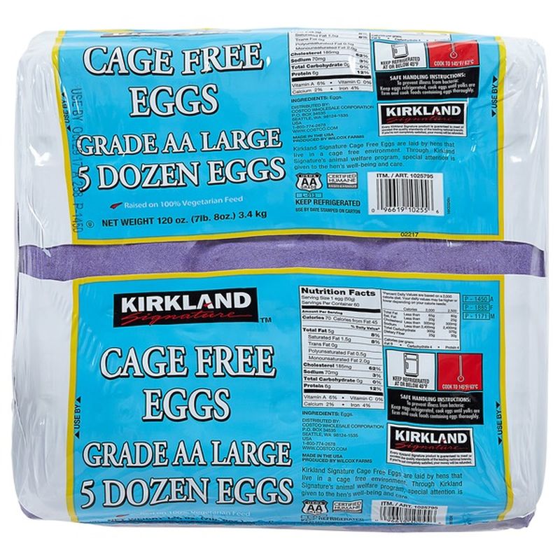 Kirkland Signature Cage Free Eggs USDA Grade AA Large 5 Dozen