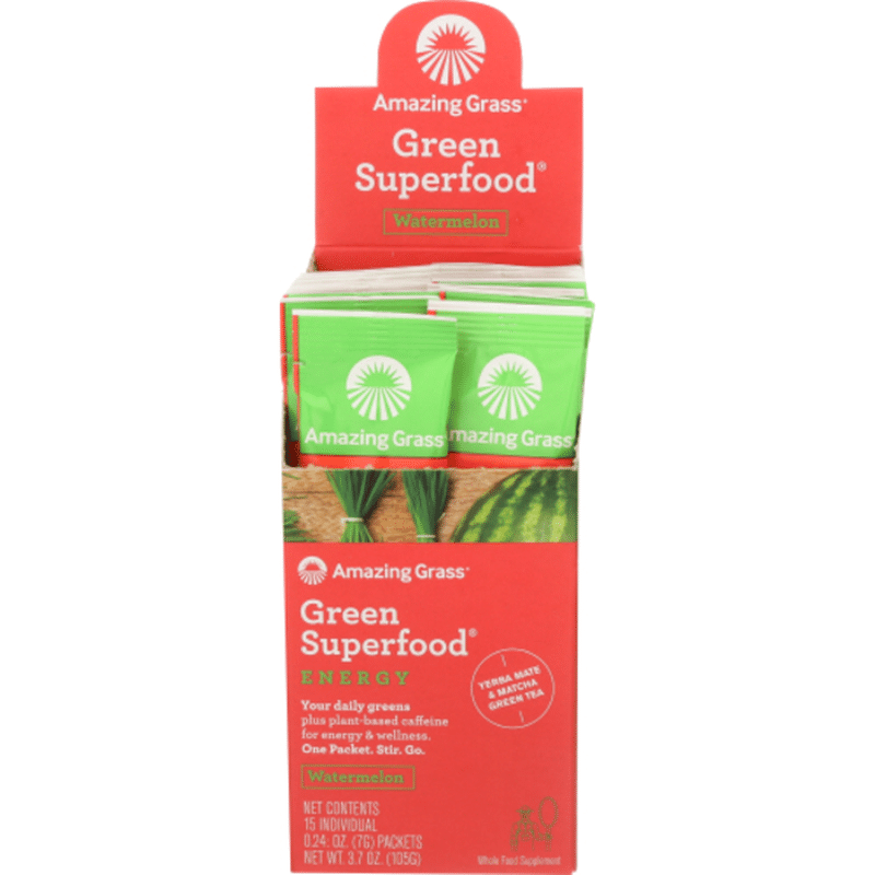 Amazing Grass Green Superfood ENERGY plus plant-based caffeine for energy & wellness Whole Food Supplement PACKETS, Watermelon