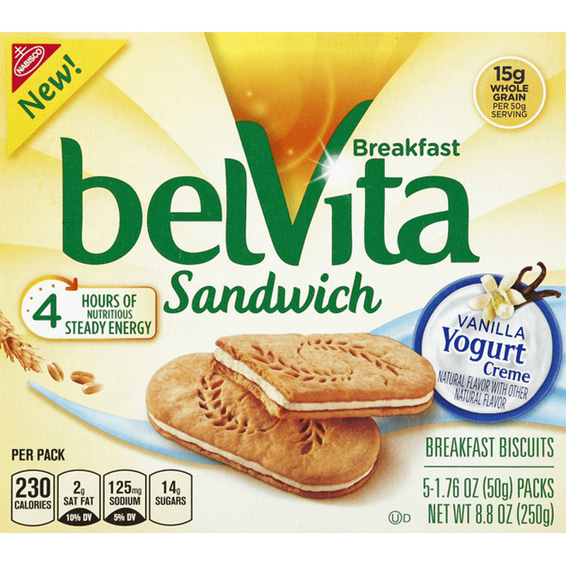 BelVita Breakfast Biscuits, Sandwich, Vanilla Yogurt Creme (5 each