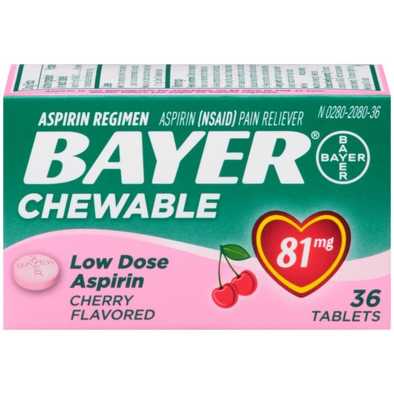 Bayer Aspirin, Low Dose, 81 mg, Chewable Tablets, Cherry Flavored (36