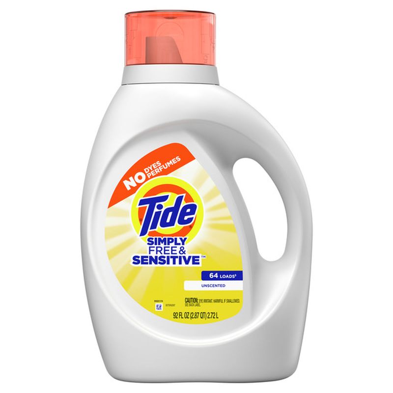 Tide Simply Free & Sensitive Liquid Laundry Detergent, Unscented (92 oz