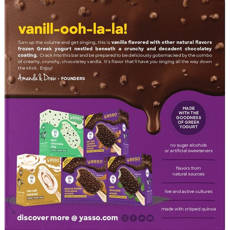 Yasso Frozen Greek Yogurt Vanilla Chocolate Crunch Bars 4 Each Instacart 