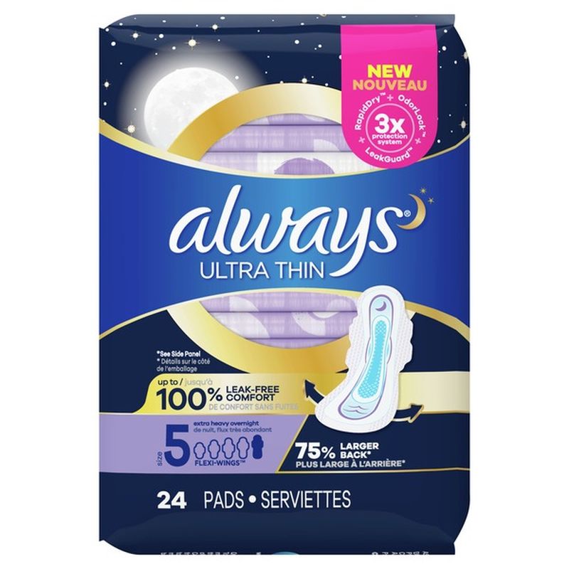 Always Ultra Thin Size 5 Extra Heavy Overnight Pads With Wings (24 ct ...