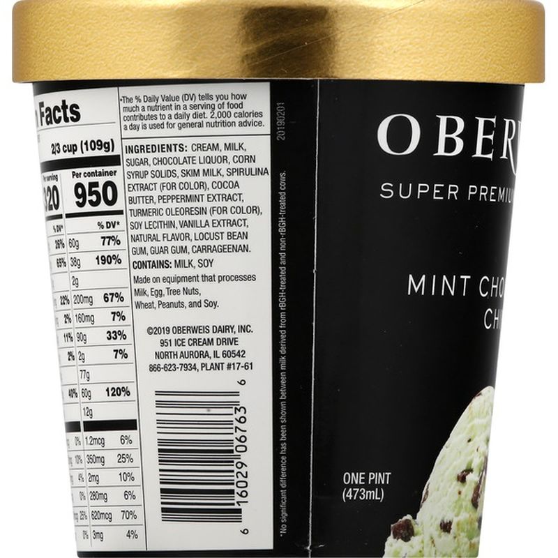 Oberweis Dairy Ice Cream, Super Premium, Mint Chocolate Chip (1 pt
