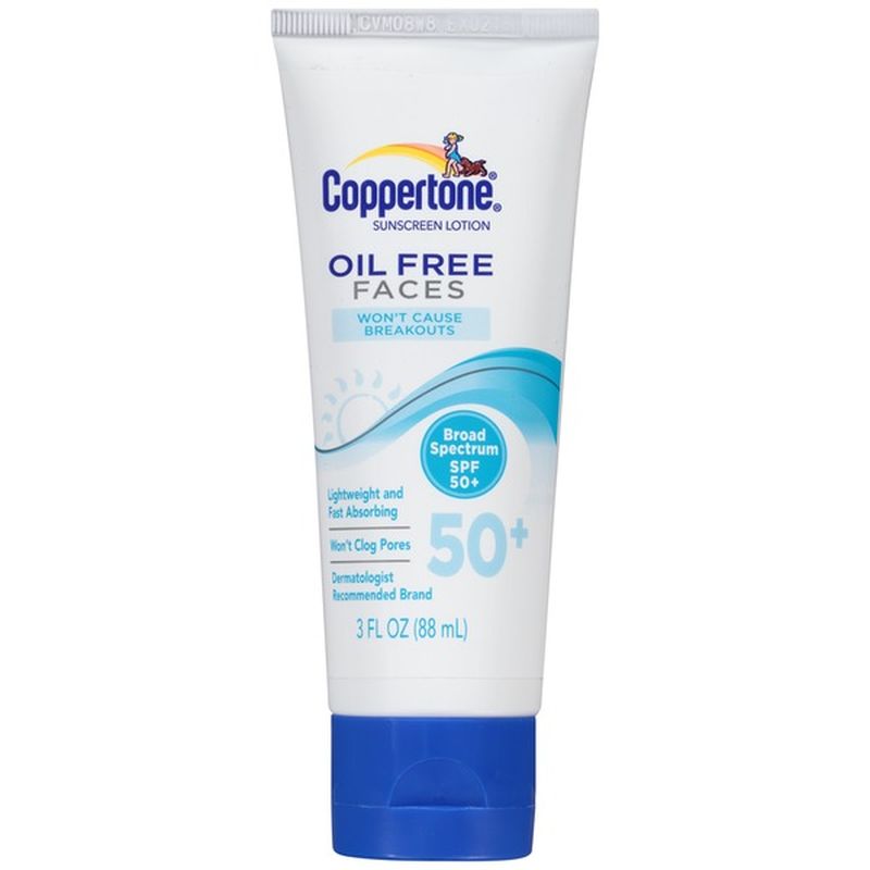 Coppertone Oil Free Faces Broad Spectrum SPF 50+ Lotion Sunscreen (3 fl