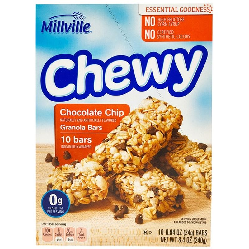 Millville Low Fat Chewy Chocolate Chunk Granola Bars 10 Count | Images ...