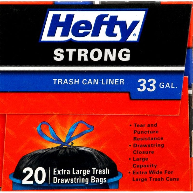 Hefty Trash Bags, Strong, Drawstring, Extra Large, 33 Gallon (20 each