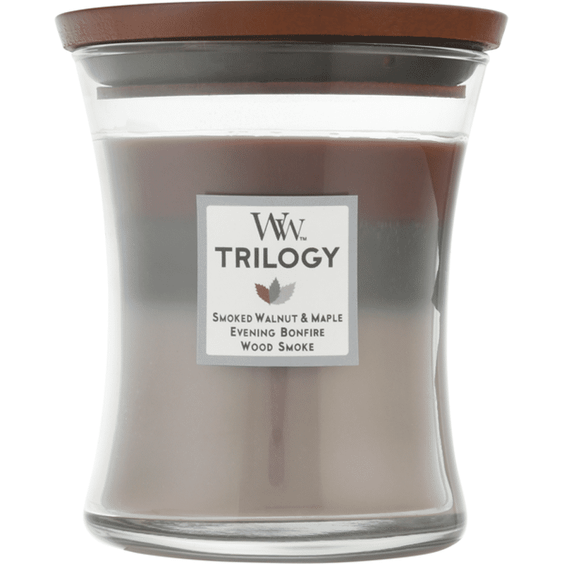 WoodWick Candle, Smoked Walnut & Maple/Evening Bonfire/Wood Smoke, Autumn Embers, Trilogy (1