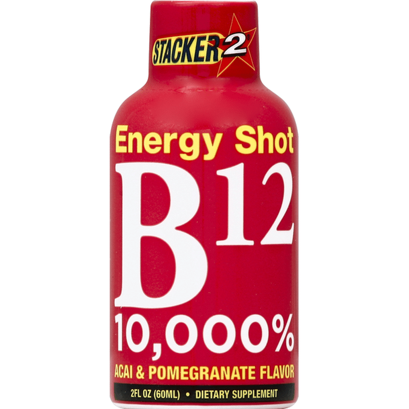 Stacker 2 Energy Shot, B12, 10,000, Acai & Pomegranate Flavor (2 oz