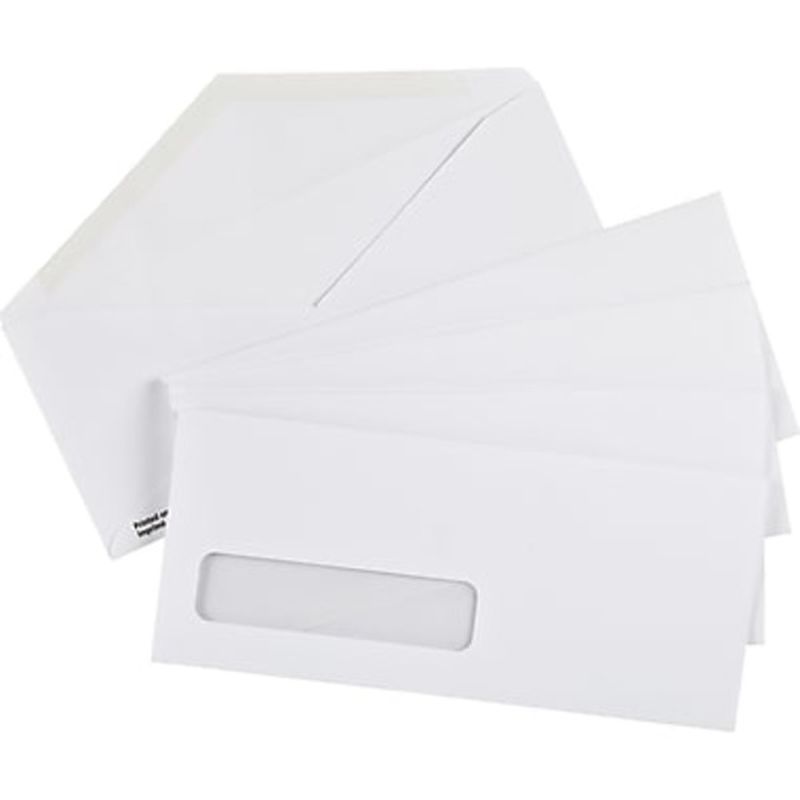 Staples 4-1/8" x 9-1/2" #10 Gummed Window White Envelopes