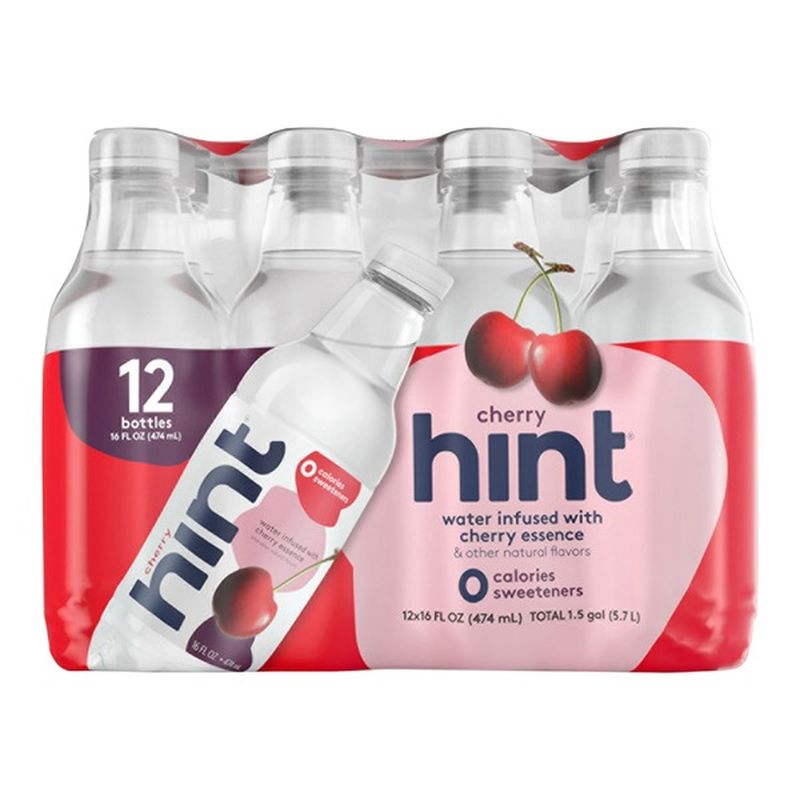 Hint Sparkling Water Hint Water Cherry, (Pack of 12) 16 Ounce Bottles