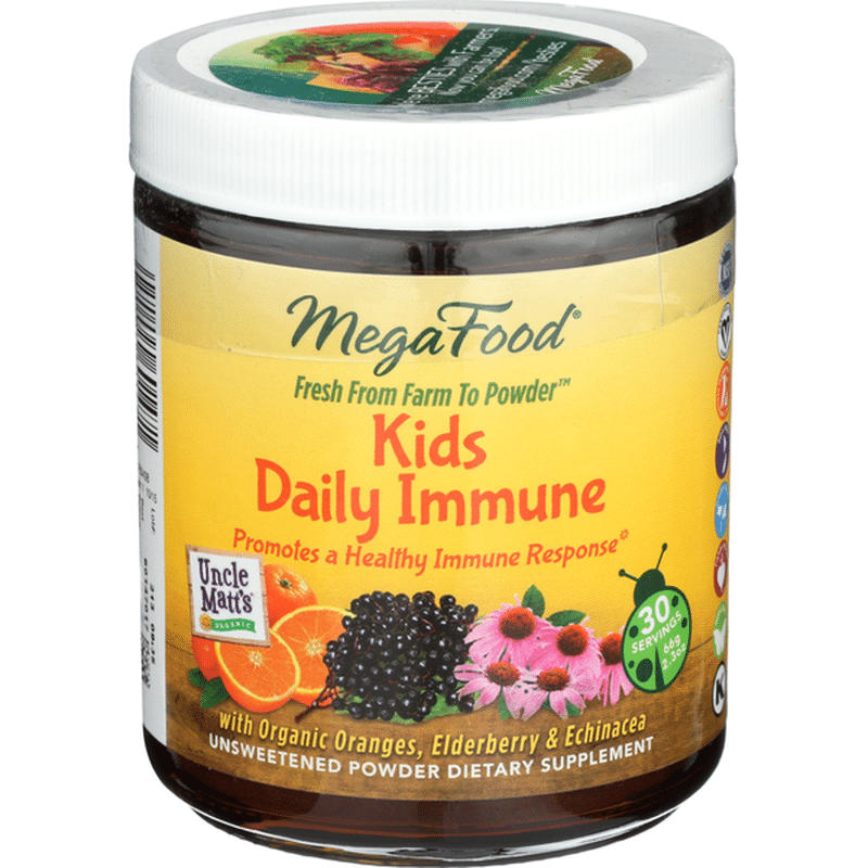 MegaFood Kids Daily Immune With Organic Orange, Elderberry & Echinacea Promotes A Healthy Immune Response Dietary Supplement Powder, Unsweetened