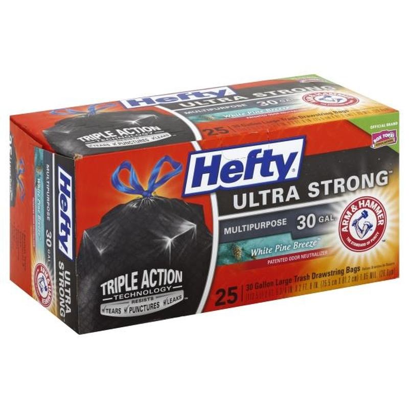 Hefty Extra Strong Multipurpose Large Drawstring White Pine Odor Block Trash Bags (28 ct) from