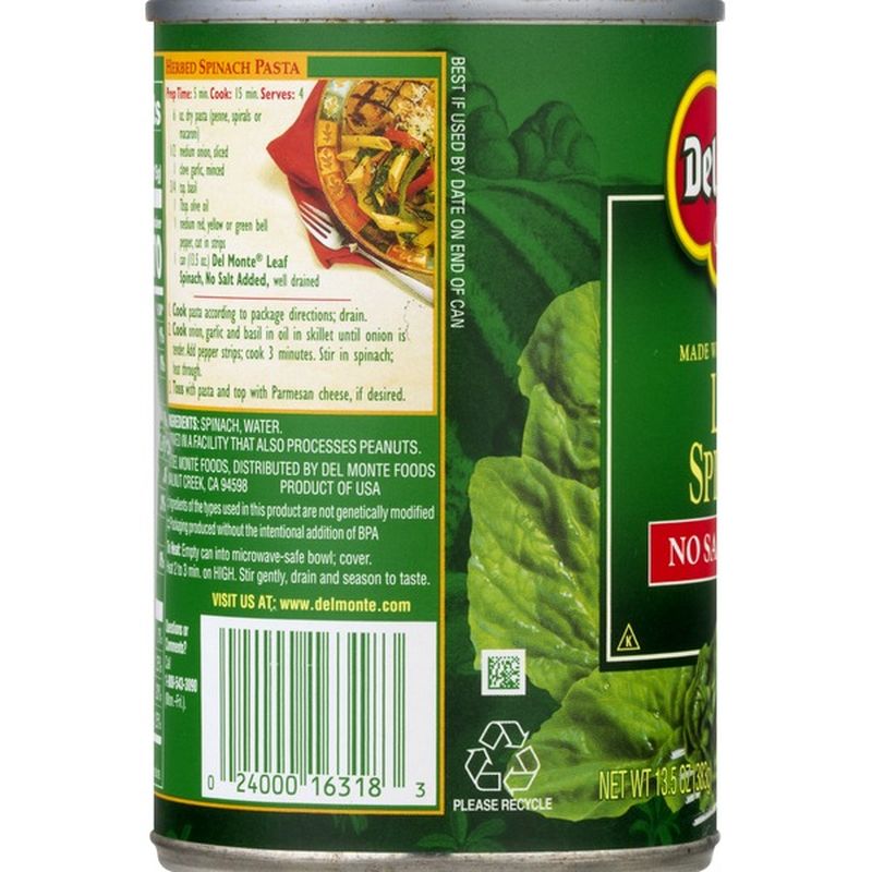 Del Monte Leaf Spinach, No Salt Added (13.5 oz) Instacart