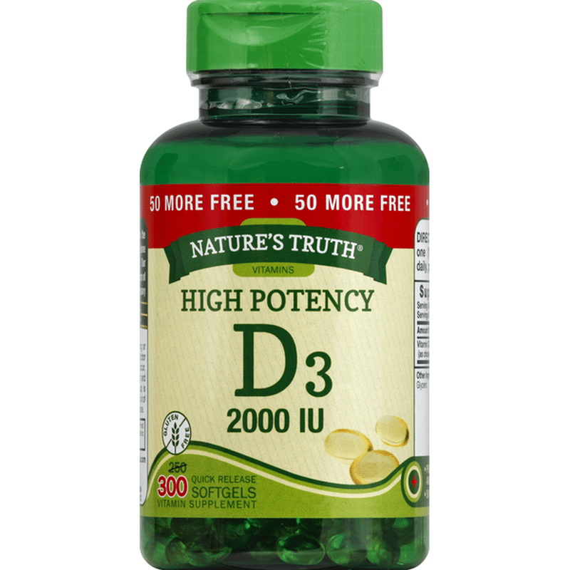 Nature's Truth Vitamin D3, High Potency, 2000 IU, Quick Release ...