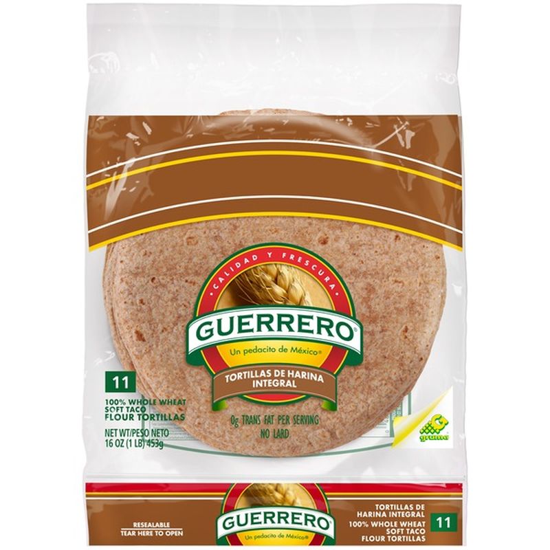 Guerrero 100 Whole Wheat Soft Taco Flour Tortillas (11 ct) from Stater