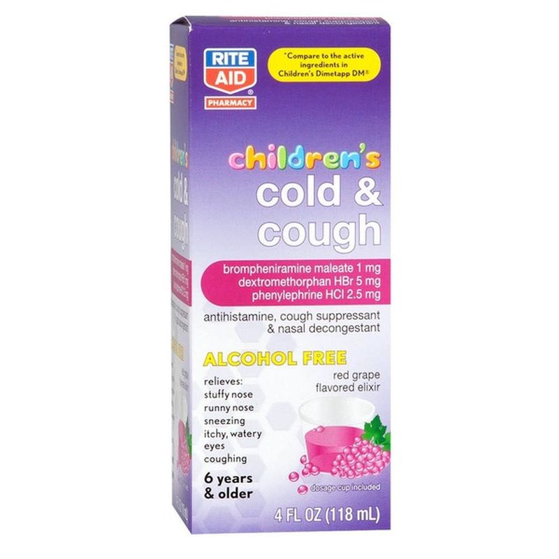 Rite Aid Pharmacy Cold & Cough DM, Children's, Elixir, Red Grape Flavor