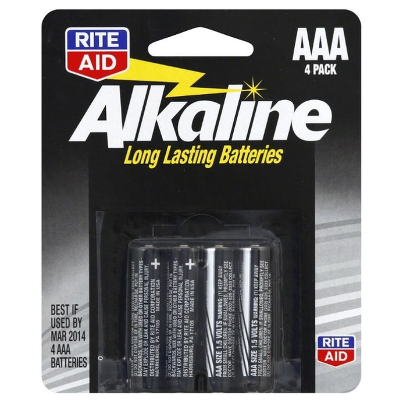 Rite Aid Batteries, Alkaline, AAA 4 batteries (0.1231 100) Instacart