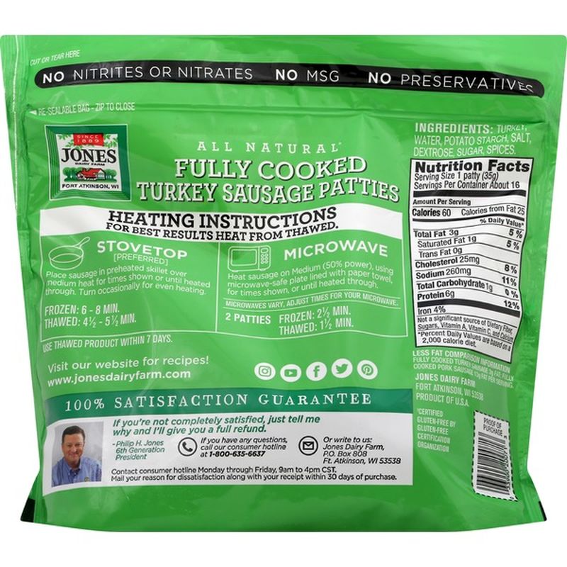 Jones Dairy Farm Sausage Patties, Turkey, All Natural, Golden Brown (16