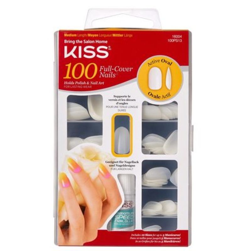 Kiss Nails, Full-Cover, Active Oval, Medium Length (100 each) - Instacart