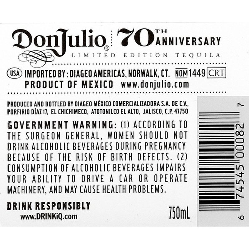 Don Julio 70 Cristalino Tequila (750 ml) Instacart