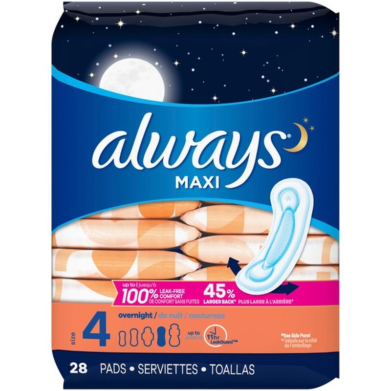 Always Maxi Overnight Pads Without Wings Unscented (28 ct) - Instacart