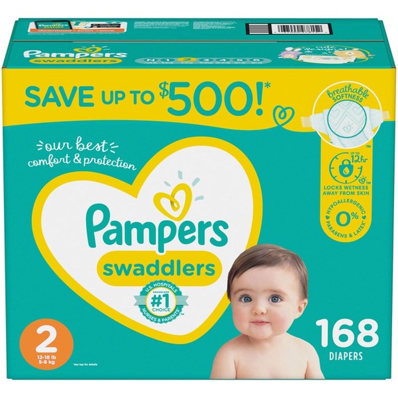 pampers swaddlers size 2 diapers 168 ct box