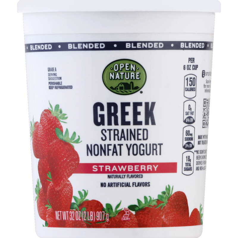 Open Nature Yogurt, Greek, Nonfat, Strained, Blended, Strawberry (32 Oz ...