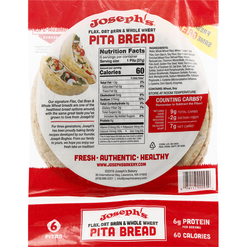 Josephs Pita Bread, Flax, Oat Bran & Whole Wheat (8 oz) from Safeway