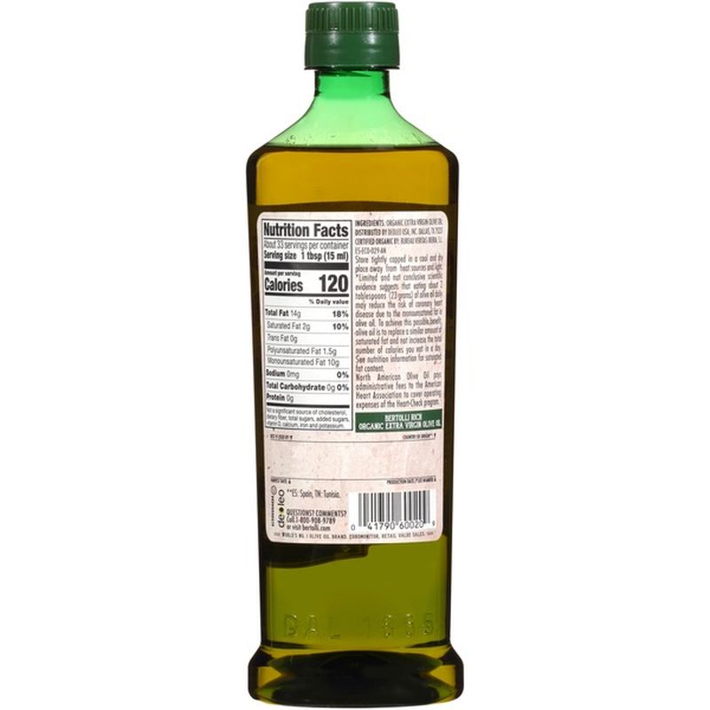 Bertolli Cold Extracted Organic Original Extra Virgin Olive Oil (500 Ml ...