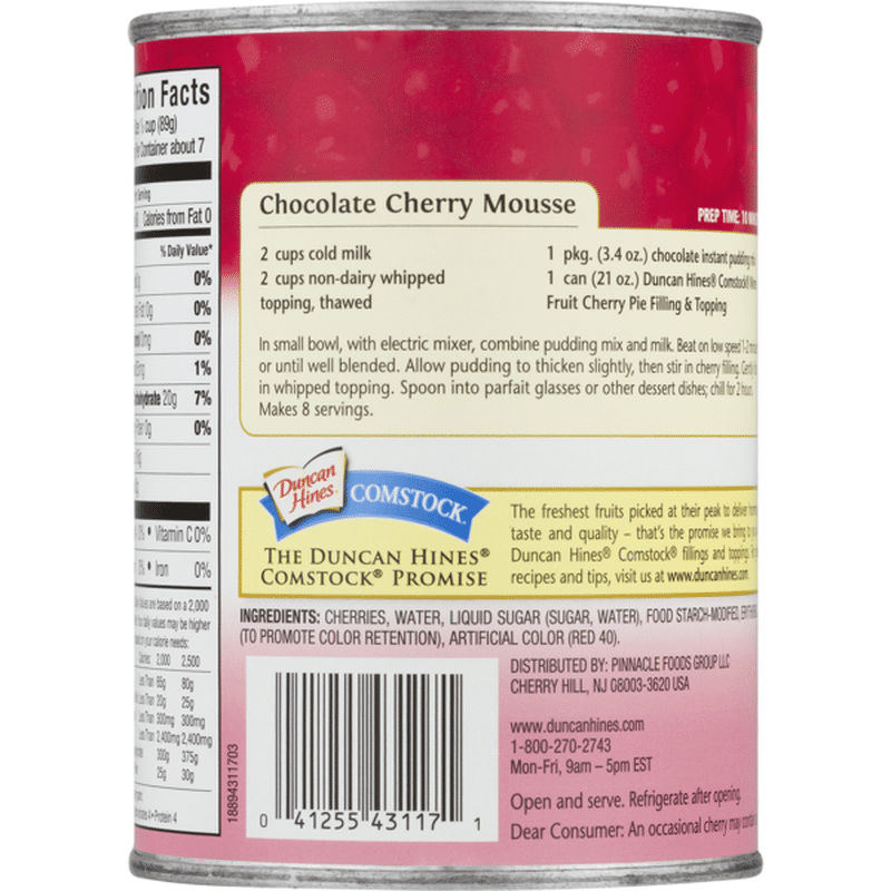 Duncan Hines Pie Filling & Topping Cherry More Fruit Comstock, Can (21