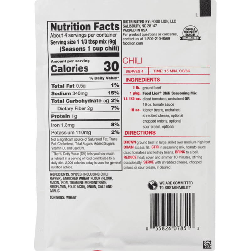 Food Lion Seasoning Mix, Chili, Envelope (1.25 oz) from Food Lion ...