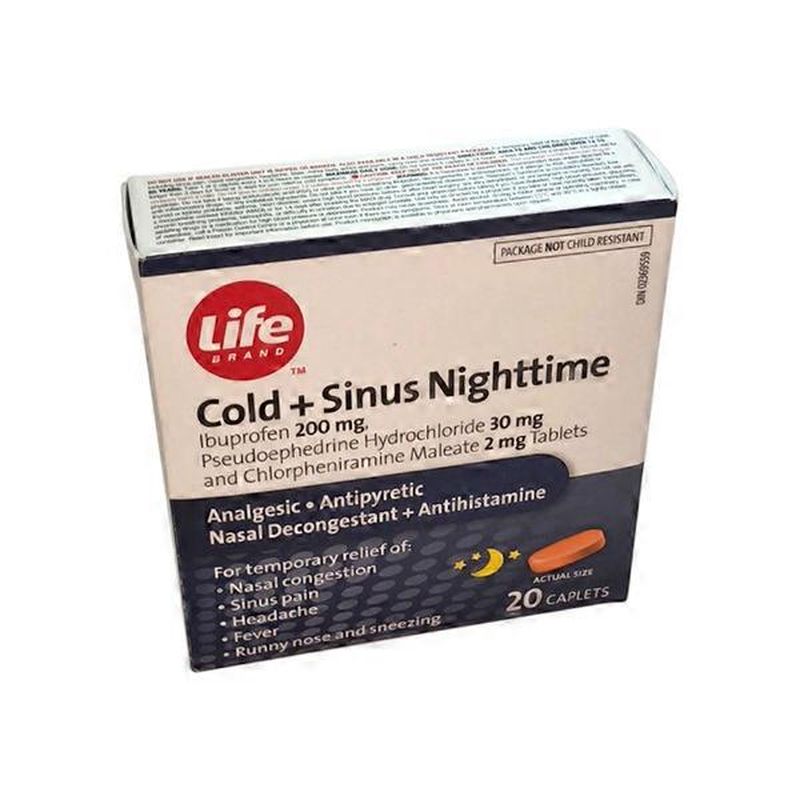 Life Brand Cold & Sinus Nighttime Relief Tablets (20 ct) Instacart