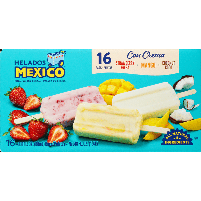 Helados Mexico Ice Cream Bars Premium Strawberry Mango Coconut 3 Fl