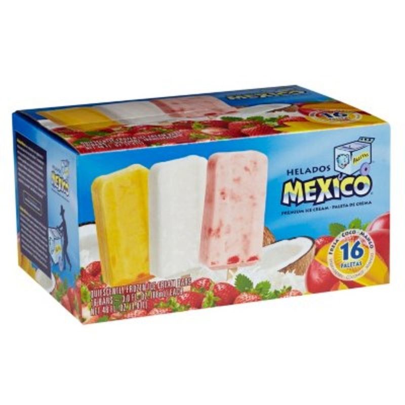 Helados Mexico Ice Cream Bars Strawberry Coconut Mango 16 Each
