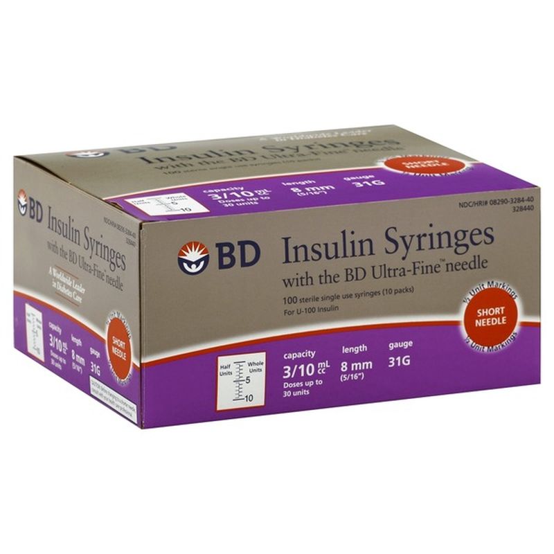 BD Ultrafine Ii Insulin Syringes Short Needle 31 Gauge (100 ct