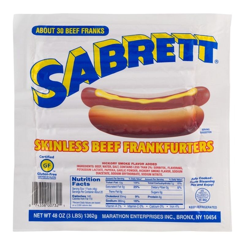 Sabrett Skinless Beef Frankfurters 30 Ct 48 Oz Delivery Or Pickup Near Me Instacart 9152