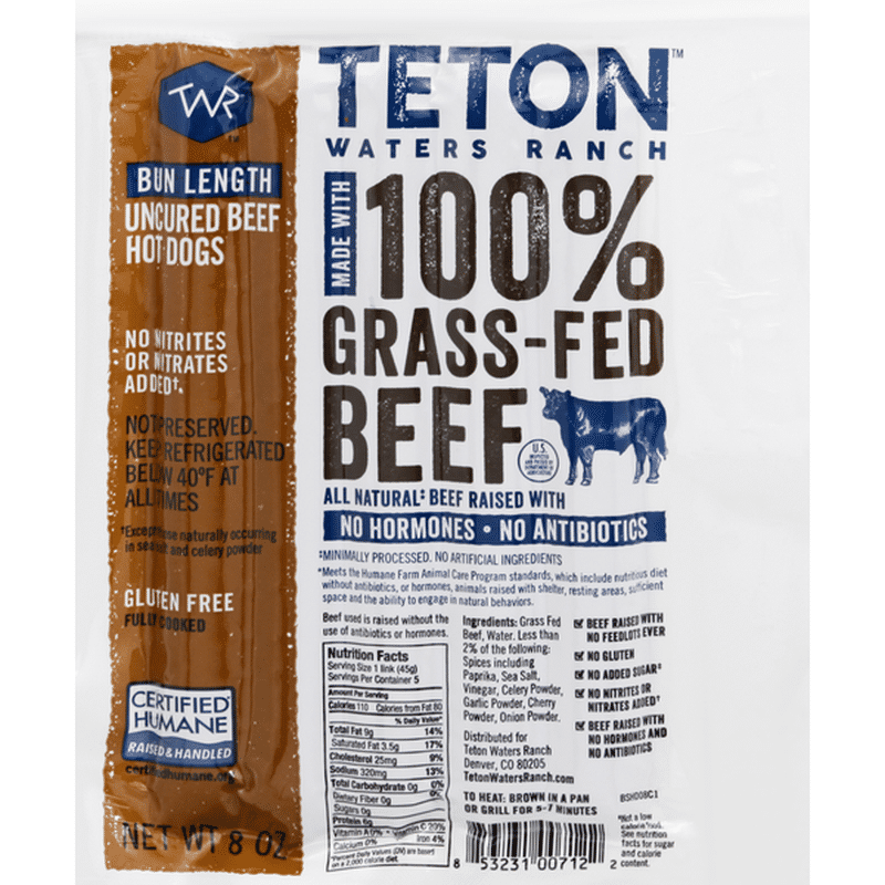 Teton Waters Ranch Hot Dogs, Uncured Beef, Bun Length (8 oz) Instacart