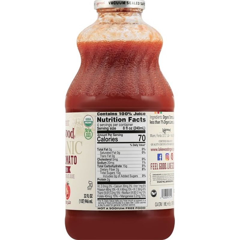 Lakewood Juice, Organic, Pure Tomato, Unsalted (32 oz) Instacart