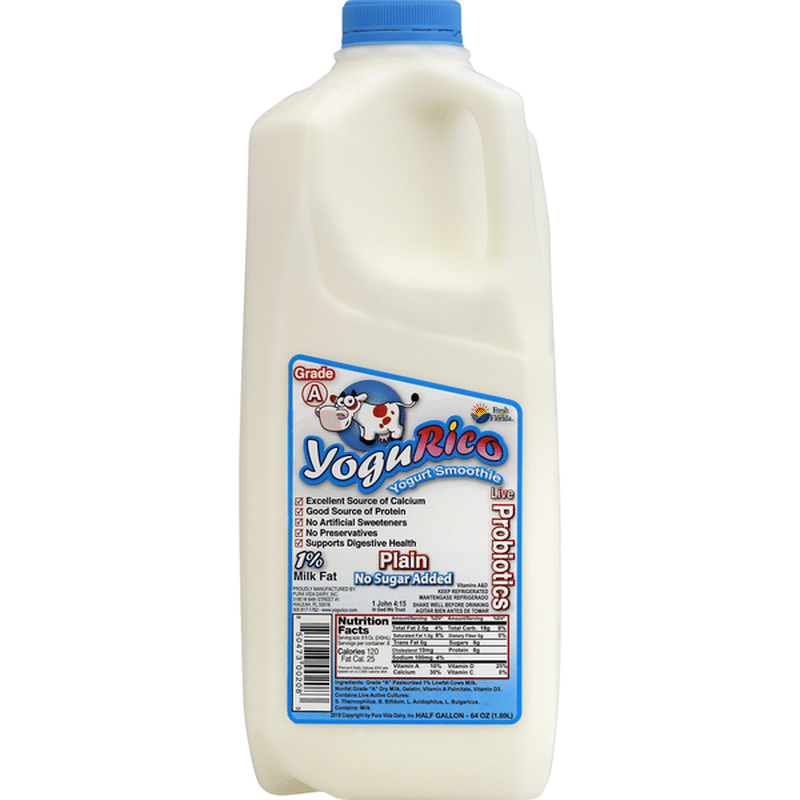 YoguRico Yogurt Smoothie, No Sugar Added, Plain, 1 Milk Fat (0.5 gal