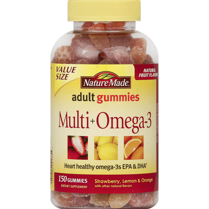 Nature Made Multi + Omega3, Adult Gummies, Strawberry, Lemon & Orange