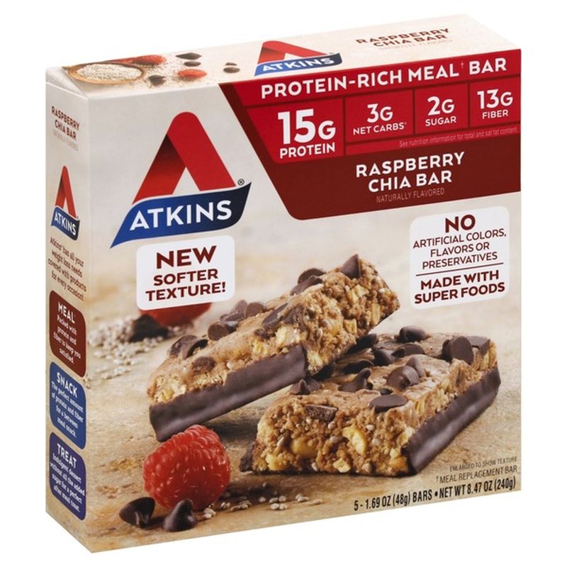 Atkins Raspberry Chia Meal Replacement Bars (1.69 oz) - Instacart